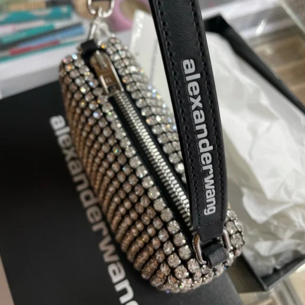 alexanderwang heiress pouch in rhinestone mesh